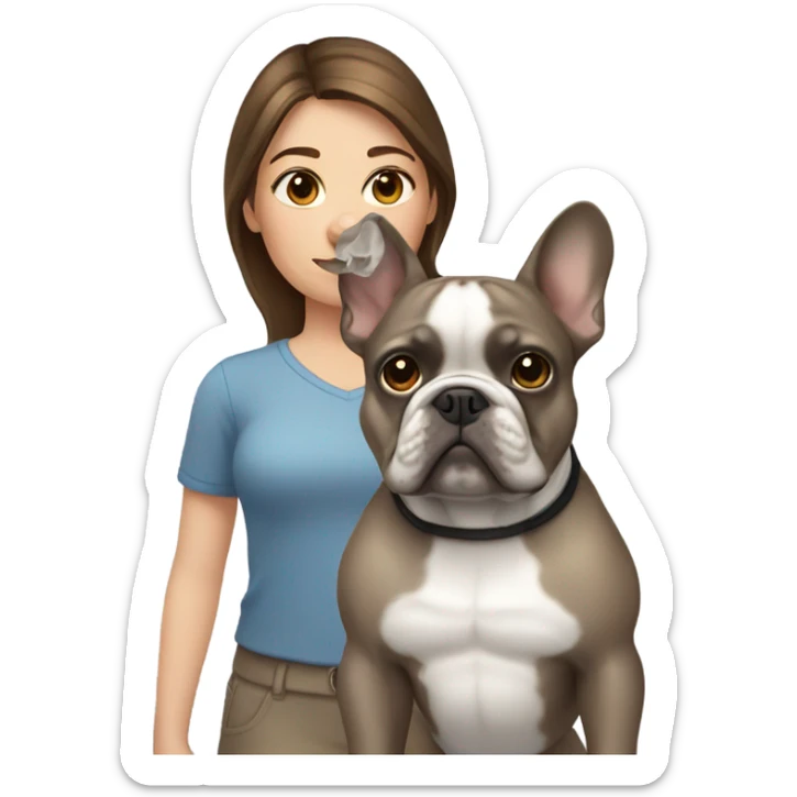 Brown hair Girl with gray French bulldog sticker