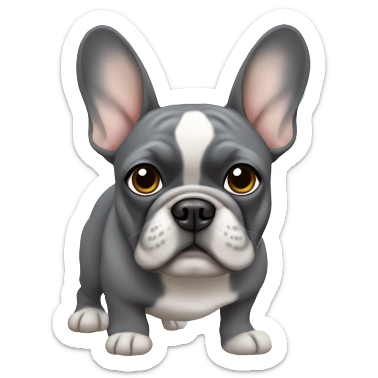 the French bulldog is gray in color with beige eyebrows and gray eyes sticker