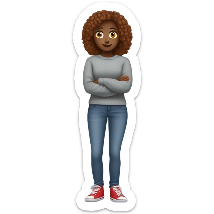 girl with a grey sweater blue jeans and red shoes looking chill sticker