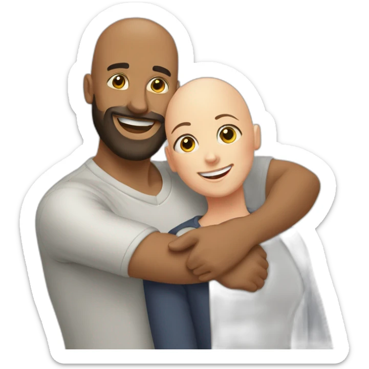 Happy-secret-couple-bald-guy-with-beard-with-boy-haircut-girl-hugging sticker