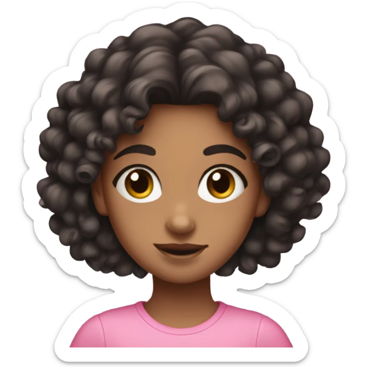 a cute girl with dark curly hair wearing all pink  sticker