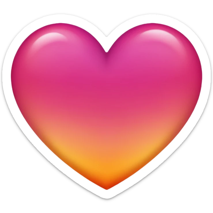 Dark pink to orange to yellow to orange to dark pink double gradient heart sticker