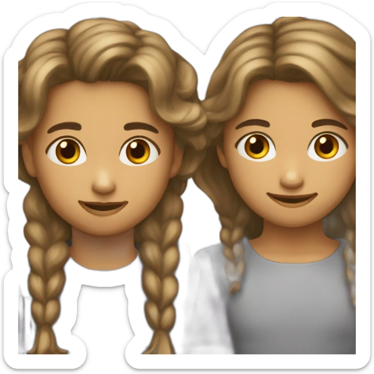 Gemelos 8 años niño pelo castaño claro y niña 8 años pelo castaño oscuro rizado sticker