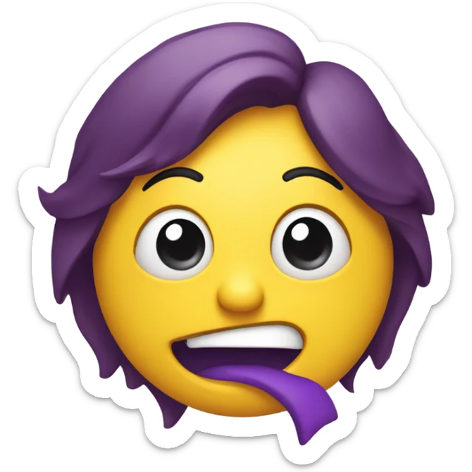 yellow emoji that mixes a shrug with a tehe face. it is wearing a purple shirt sticker
