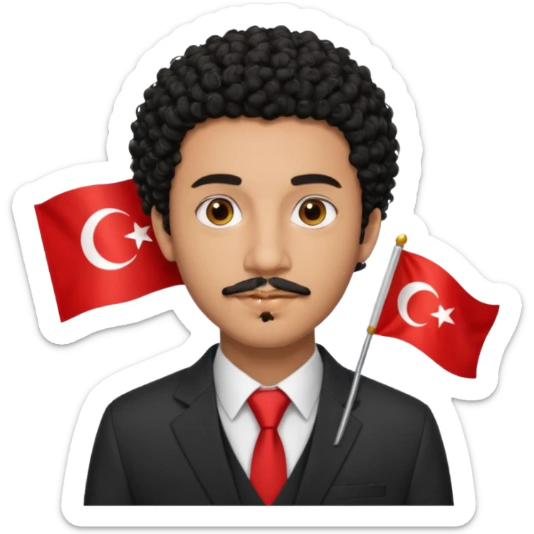 Am I black?Am I black?black curly hair brown eyes 20 years old thin mustache goatee suit with small turkish flag detail on top  sticker