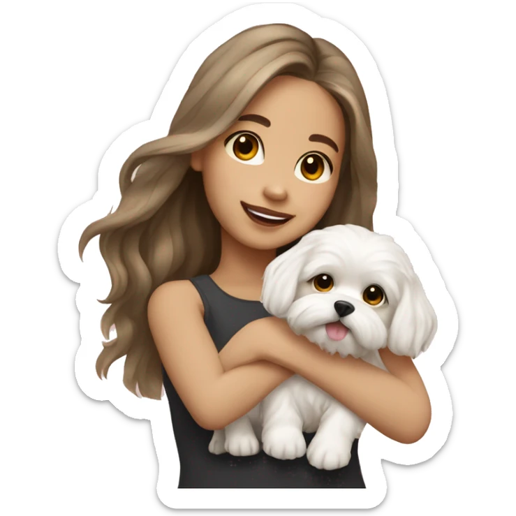 Maltese puppy with light skin Filipino girl owner long wavy hair sticker