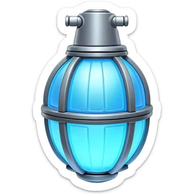 Clash of Clans aesthetic: Cinematic Playful 3D Isometric Plasma Grenade Emoji, rendered in a 3D vector-style similar to standard emojis with minimal shading and bold, simplified shapes. A compact, distinct form with signature details, softly glowing with a futuristic sci-fi warfare charm. Simplified yet unmistakably iconic, highly detailed and consistent, glowing with a soft radiance and high shine. Stylized with a touch of high-tech brilliance and a soft glowing outline, capturing the essence of a beloved gaming relic with a friendly, playful manner! sticker