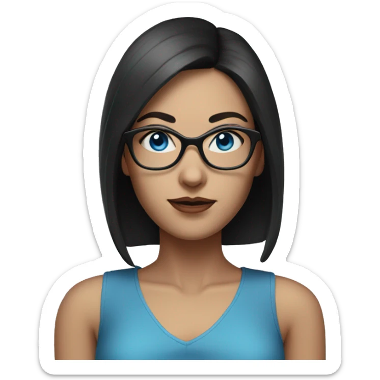 a woman with blue eyes and dark short hair realism with glasses sticker