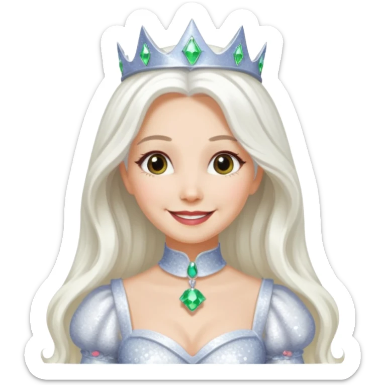 The Good Witch from The Land of Oz with long white hair, white sequin outfit sticker