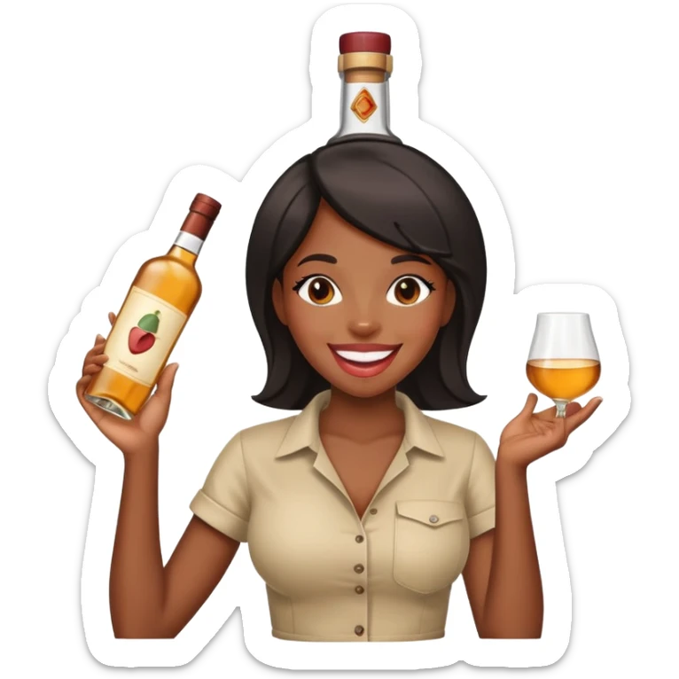 black Girl With tongue out and liquor bottle on her head  sticker