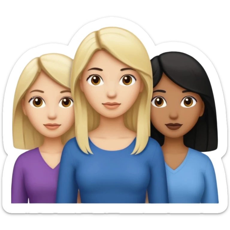3 women emojis, Caucasian woman with blonde hair, Brown skin woman with black hair, Caucasian women with brown hair sticker