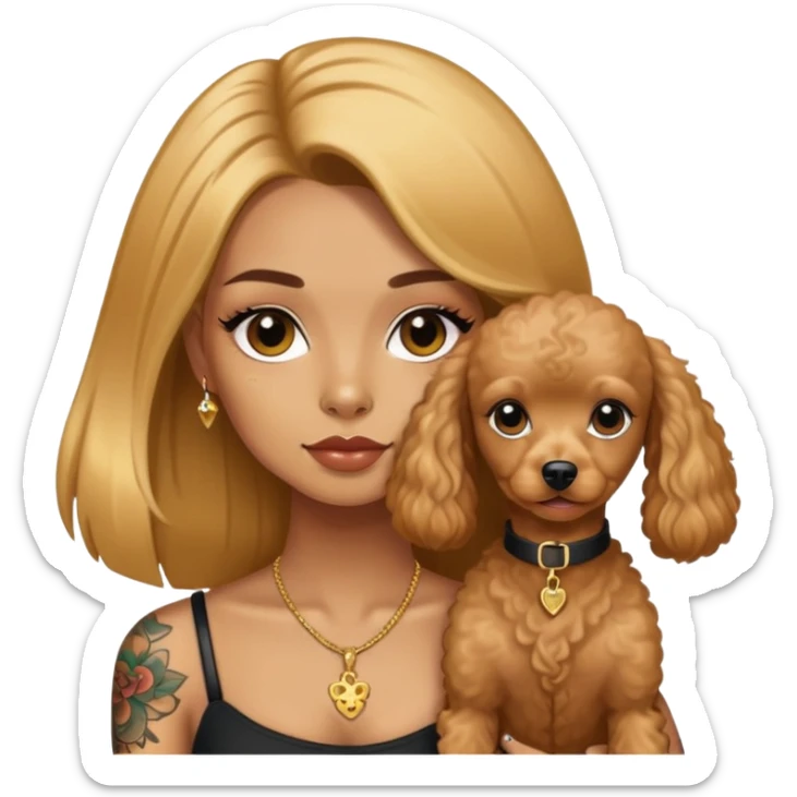 a  girl with glod  straight long hair and tattoos and (two) miniature poodles sticker