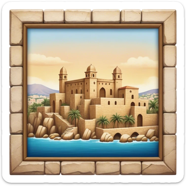 Cinematic Realistic Byblos Old City Landmark Emoji, depicted with ancient, weathered stone structures rendered with lifelike detail and nostalgic, warm lighting. sticker
