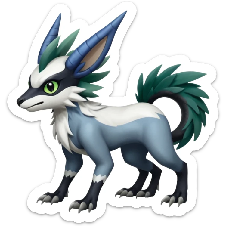 Shiny Black Grey White and Dark-Green Trico-Nargacuga-Silvally-Absol-fusion sticker