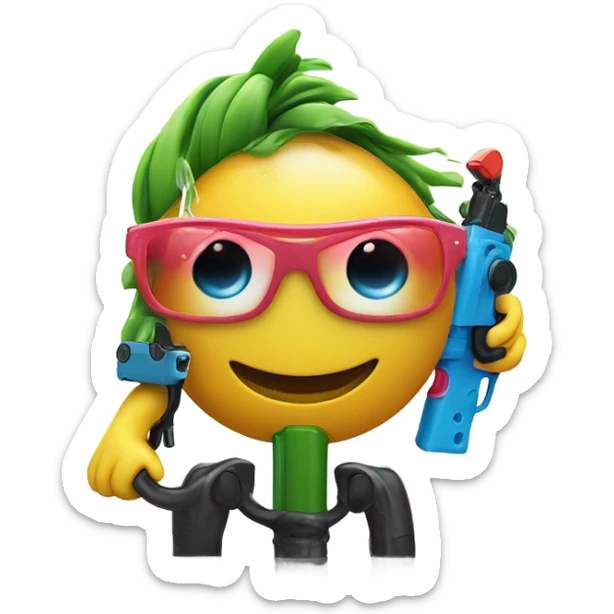 Smiley face with side eye with watergun with watergun with watergun with sticker