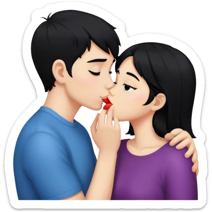 Girl with black hair kissin a boy with black hair  sticker