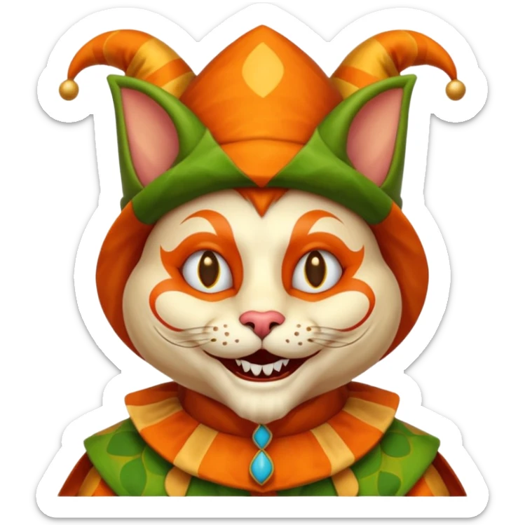 crazy funny colorful cat jolly joker, medieval, vintage, court jester, mac os icon, orange color sticker