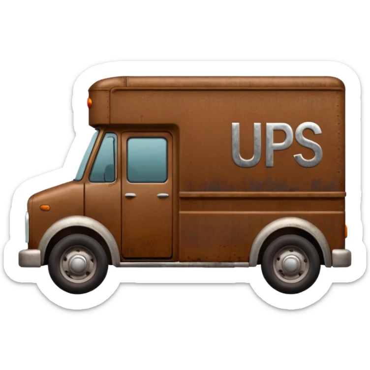 Brown delivery truck with the letters u p s on the side sticker