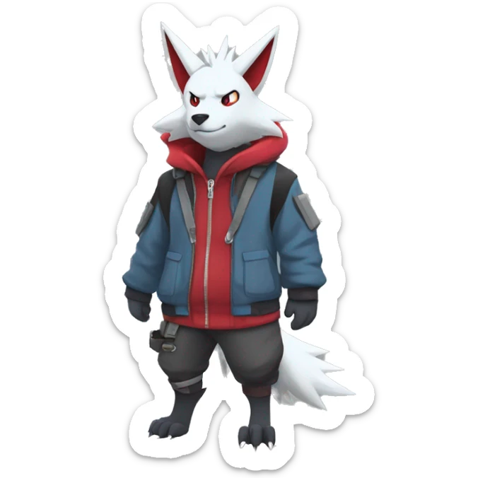 Cool Edgy Zoroark-Zangoose with a collar and hoodie-sweater and harness on, full body sticker