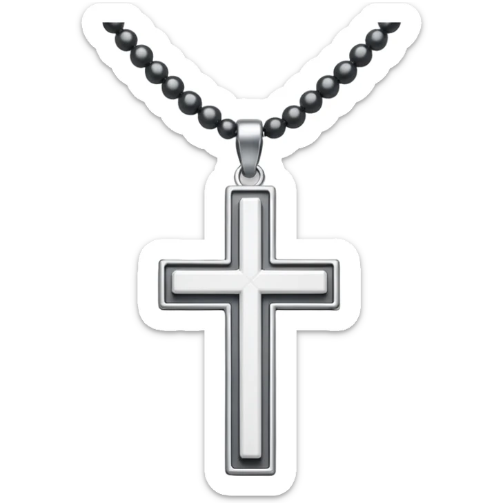 Elegant emoji icon of a white cross made of white beads, glossy surface, and white bead chain subtle shadows, pure white palette sticker