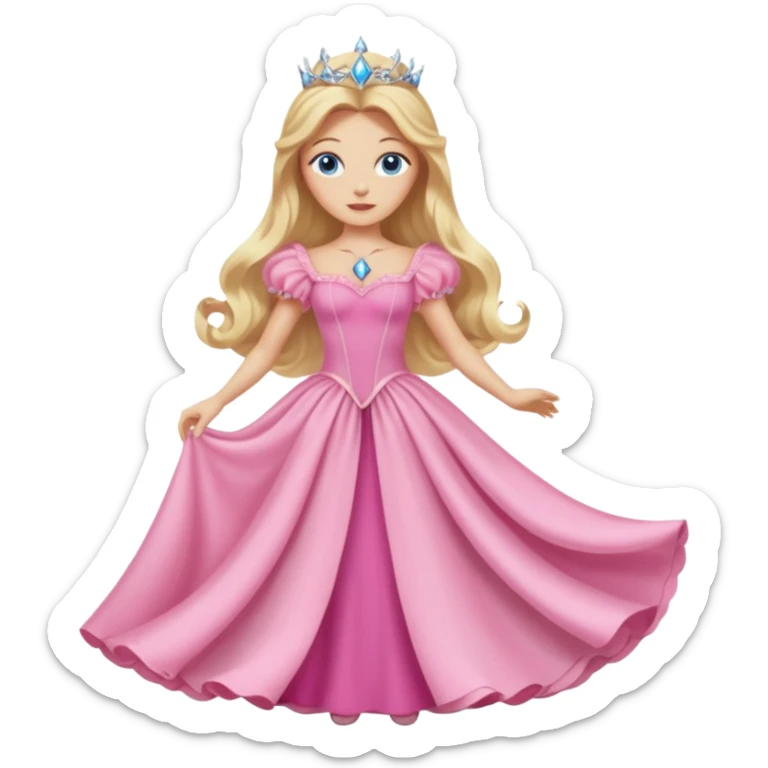 Glinda the Good Witch from the Wizard of Oz with light skin, blue eyes, blonde long hair, pink outfit sticker