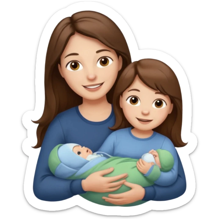 "Woman with long brown hair and fair skin holding a baby. And man with short brown hair and fair skin, without a mustache, holding a child. Smiling." sticker