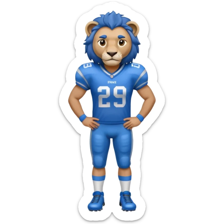 full blue color lion, wearing blue american football jersey sticker