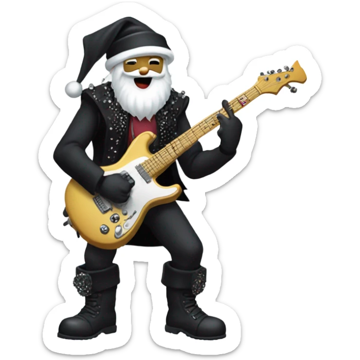 Goth Santa Claus playing the guitar. No black face. Lots of jewelry  sticker