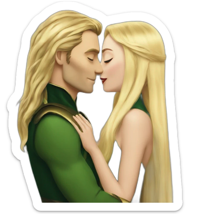 Loki kiss blond woman with very very long hair sticker