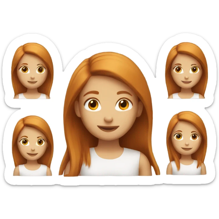 A girl has ginger, straight hair. Her hair is long. She’s smiling sticker