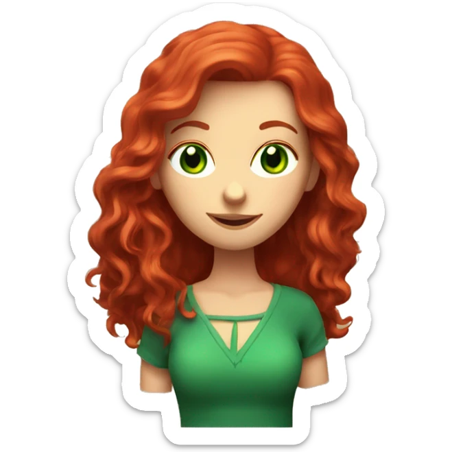 Redhead with green eyes, long red hair, holding a pomegranate. 4k sticker