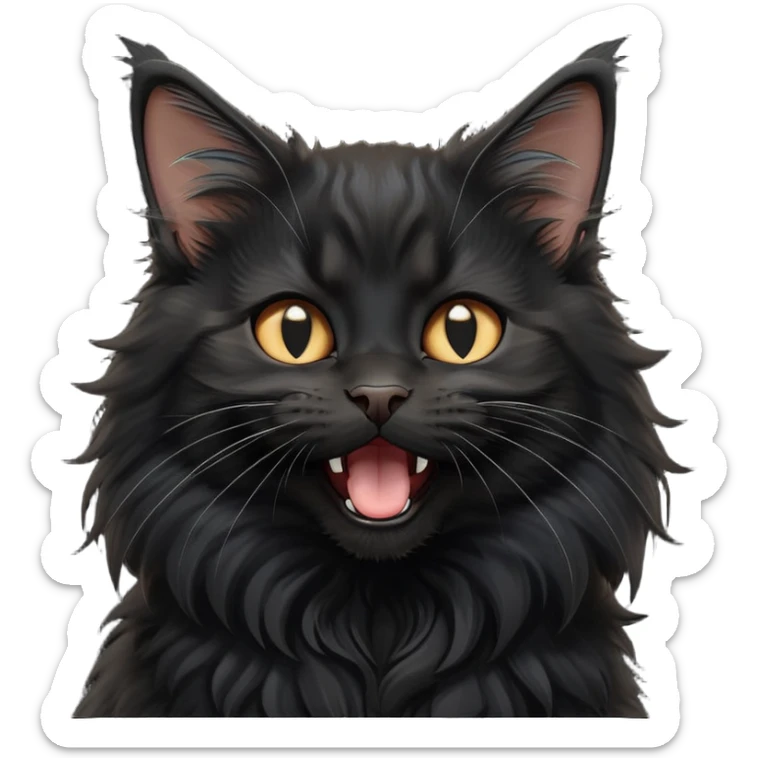 cinematic-yawning black-maine-coon-kitten-portrait-emoji,-head-tilted-playfully-and-inquisitively,-sleek--black-fur,-simplified-yet-adorable-features,-highly-detailed,-glowing-with-a-warm,-friendly-glow  sticker