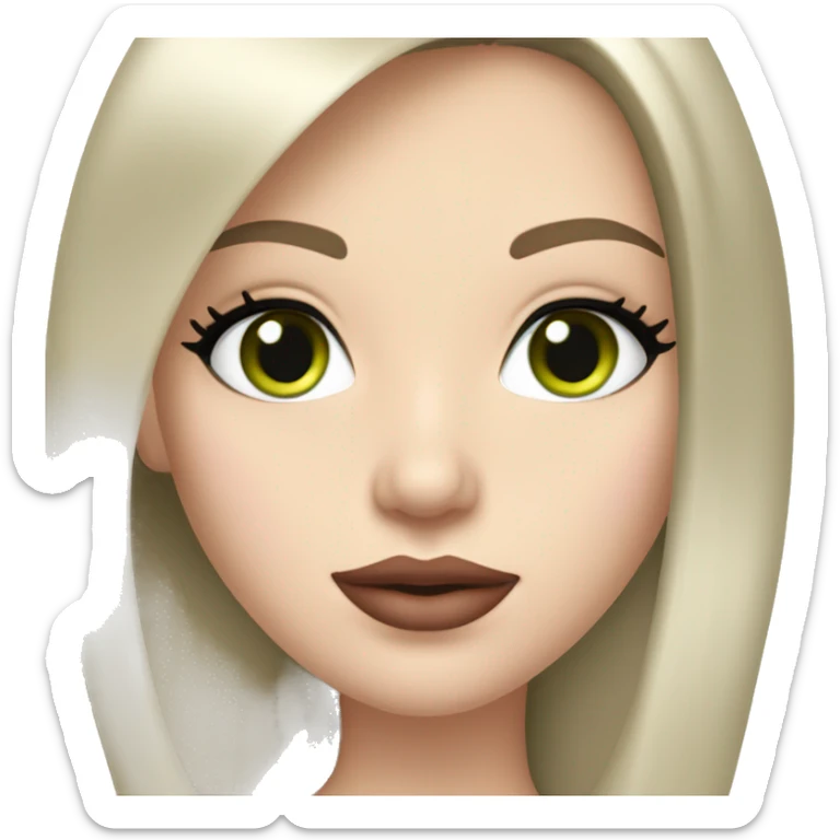 Brunette bombshell supermodel girl with long straight hair, pale skin, big pink lips and green eyes sticker