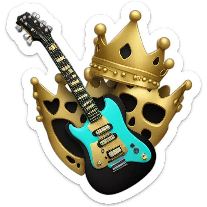 Soolking brook ;black affro cut ;turquoise electric guitar;golden crown ;skeletal face sticker