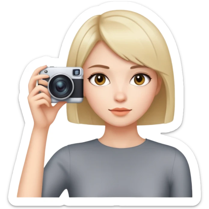 beautiful young lady with short straight hair taking a photo, upper body view sticker