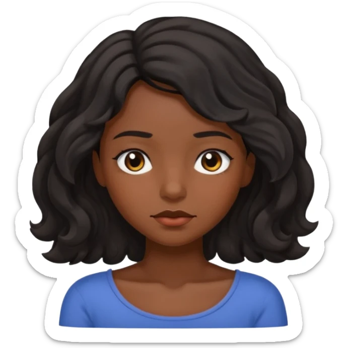 Sleepy dark brown skin color black women wavy hair shoulder length small eyes sticker