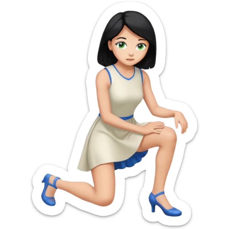 King, upright, black Hair, blue eyes, whole body, Woman, bending knee, blonde, green eyes, sleveless White Dress, sticker