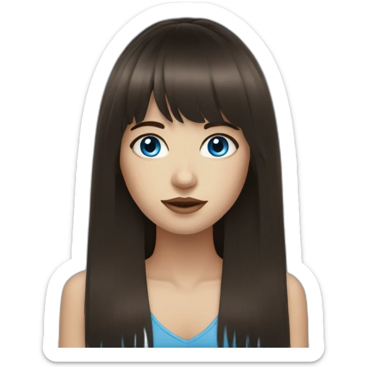 Dark brown long hair fringe girl with blue eyes sticker