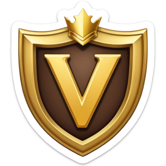 'V' badge that v word have golden border . outside of v is dark brown and full object covered by 6 walls golden border  sticker