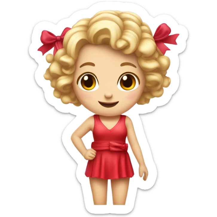 Realistic isolated Caucasian female cupid character with short curly blonde hair holding up peace fingers with red and pink outfit and red bow in her hair. sticker