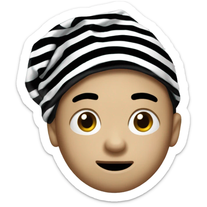 bank robber emoji with white and black striped shirt and a black beenie sticker