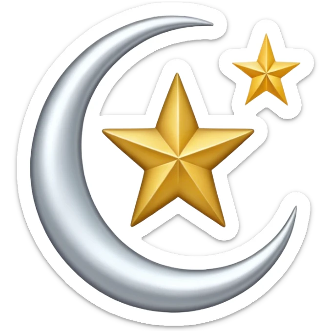 Star and Crescent emoji with black backgroun and no face but the start and crescent both should be in white colour sticker