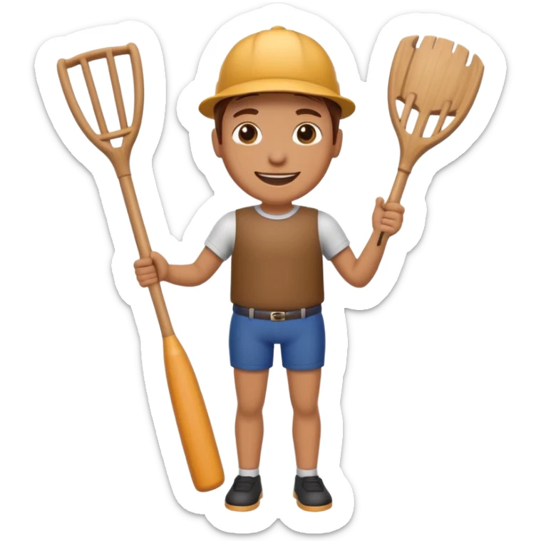 Make a wooden tube with a face and wooden legs and arms and a bat sticker