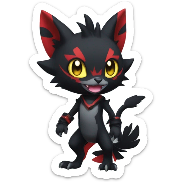 Black Anthro Cool Punk Noibat-Litten-Fakemon-fursona with fangs and red markings Full Body sticker