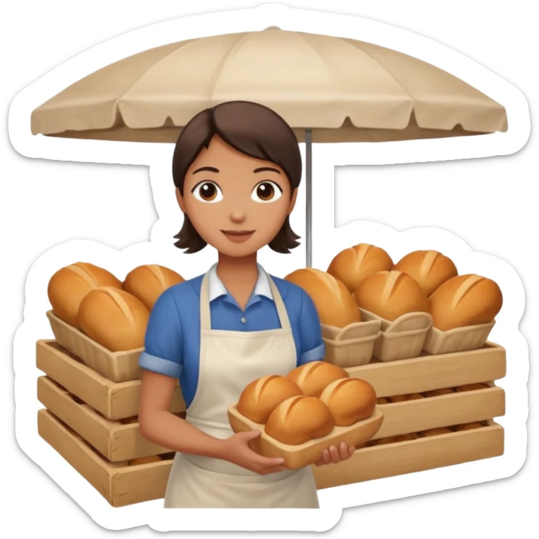 Shopper with small bread loaf,Farmers’ Market, background bakery shop, market. sticker