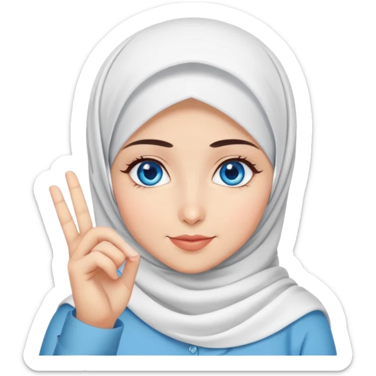 Turkish beautiful finish Konya girl blue eyes with hijab and says saying love with hand gesture sticker
