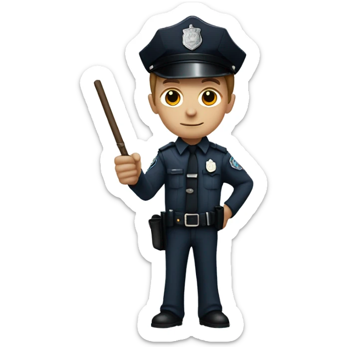 Harry Potter dressed as a police officer, wearing a uniform with a badge, holding a wand like a baton, and looking ready to keep the magical world safe sticker