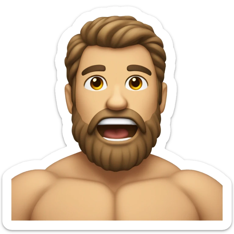 ‘Bearish’ muscular, body hair, bearded, male pointing into his open mouth sticker