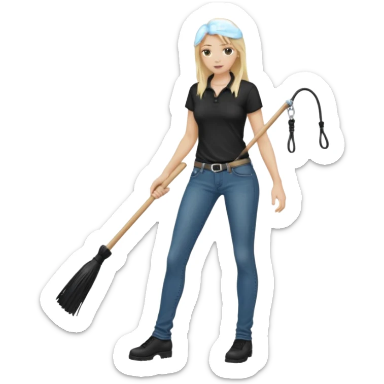 Bdsm male dominant wearing jeans black T-shirt and holding a flogger watching from outside blonde long hair sub with a collar showering with suds all over her sticker