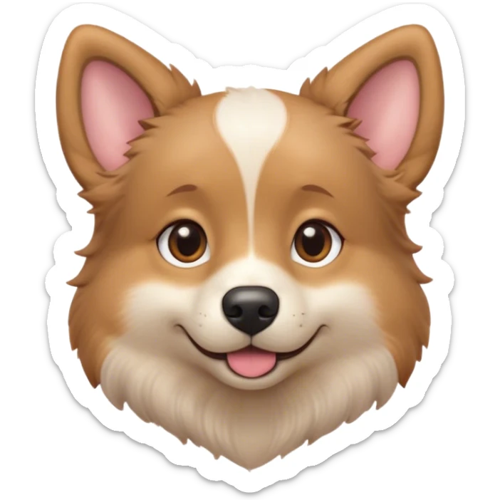 Cinematic Cute Domestic Dog Portrait Emoji, Head tilted playfully and inquisitively, with a delightfully fluffy, friendly build and a characteristically charming face featuring a soft snout and perky ears, accentuated by a glossy coat and round, sparkling eyes full of mischief, Simplified yet irresistibly adorable features, highly detailed, glowing with a warm, friendly glow, high shine, affectionate and lively, stylized with a touch of whimsical cuteness, soft glowing outline, capturing the essence of a mischievous yet loving dog that feels like it could bound out of the screen into your arms! sticker